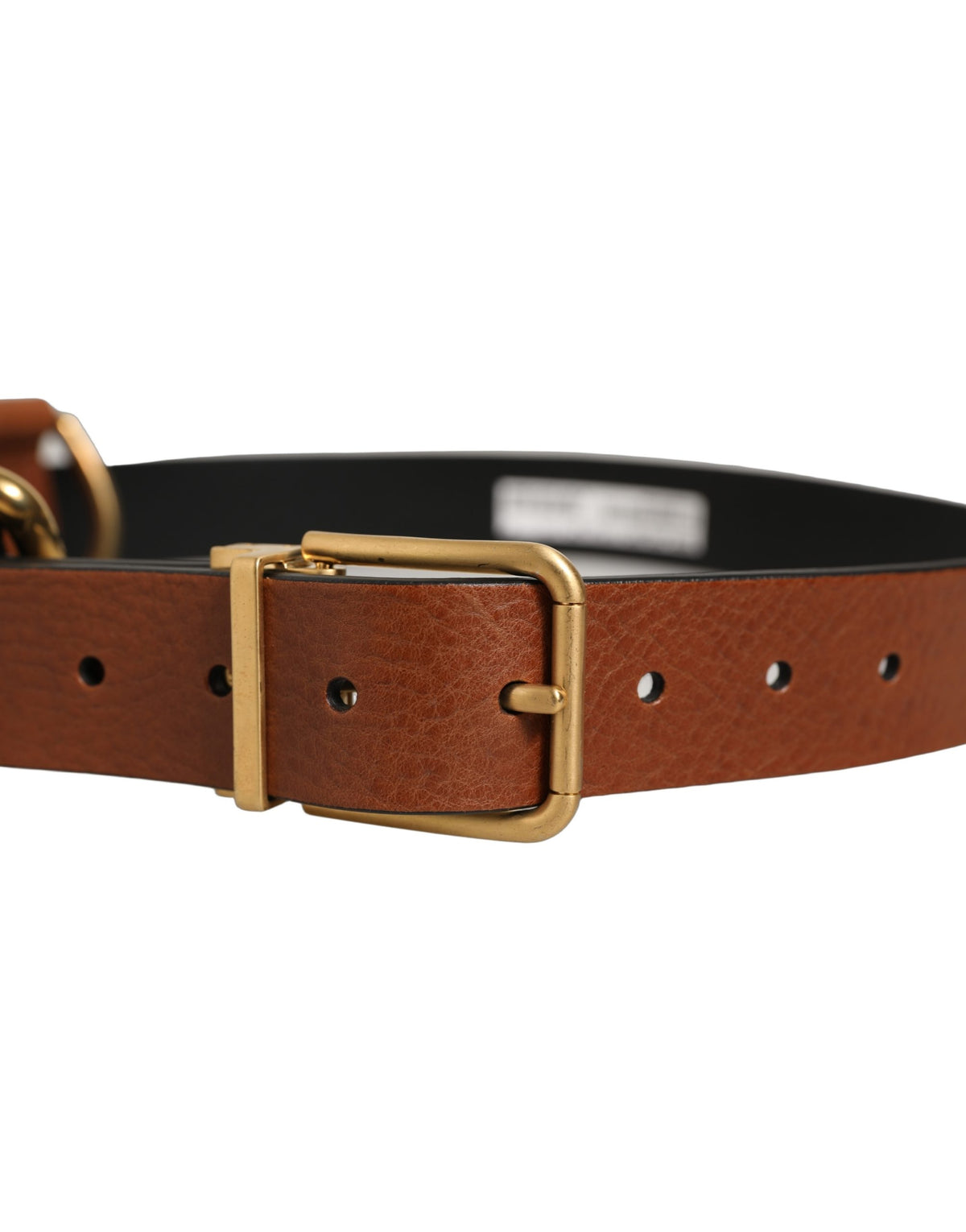 Dolce & Gabbana Brown Leather Gold Metal Rings Buckle Belt braun