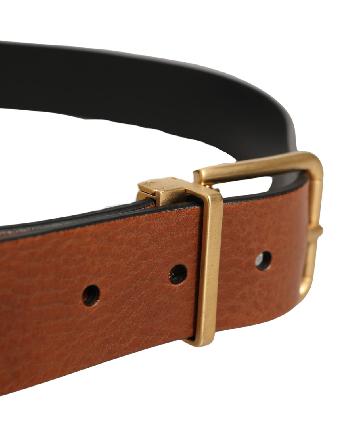 Dolce & Gabbana Brown Leather Gold Metal Rings Buckle Belt braun