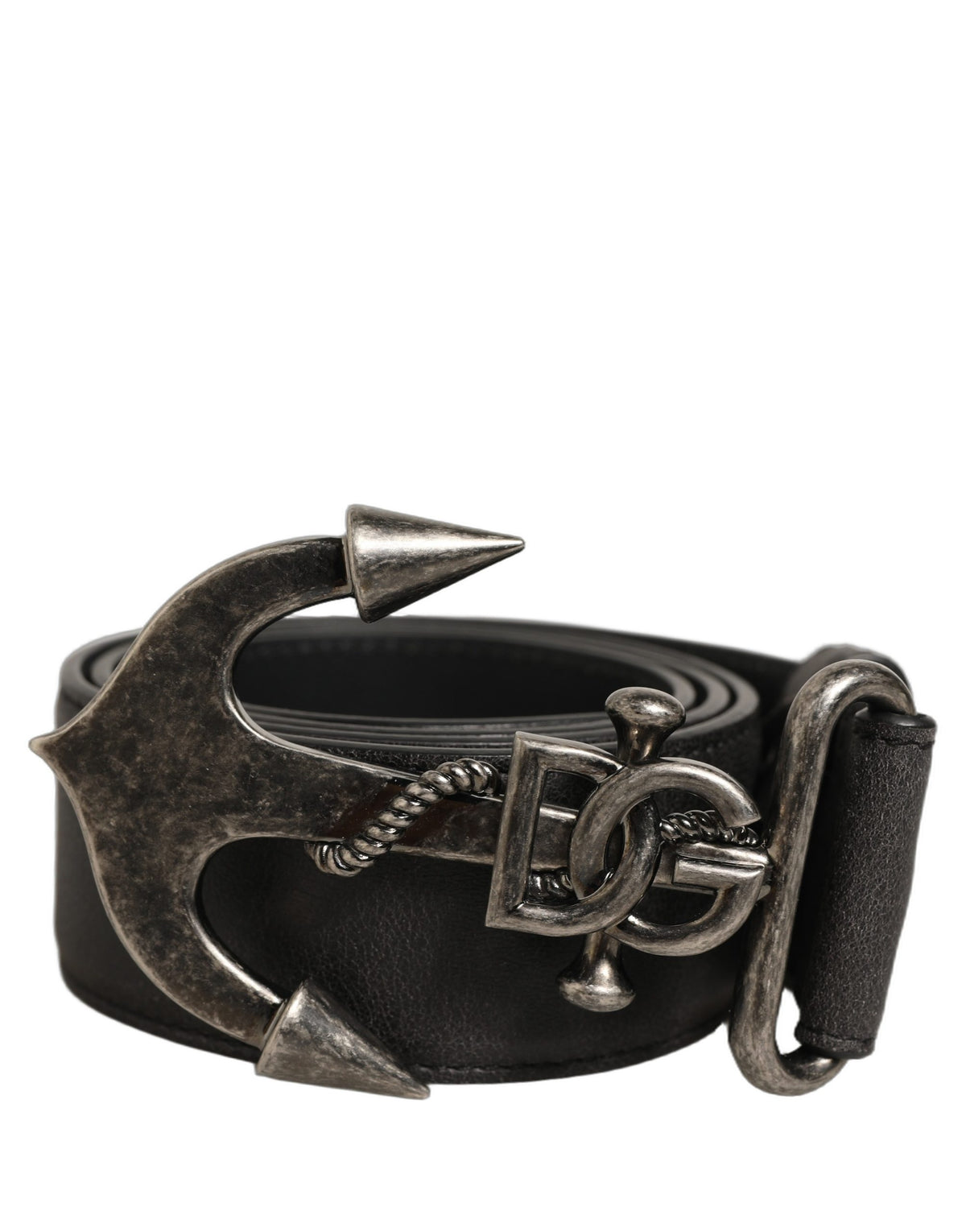 Dolce & Gabbana Black Leather Anchor Logo Metal Buckle Belt schwarz