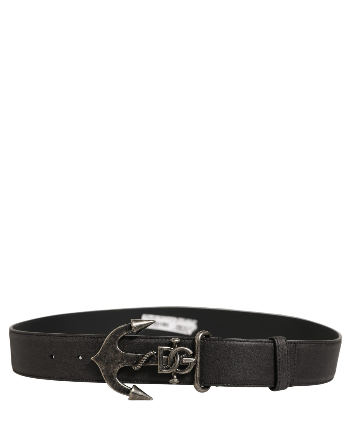 Dolce & Gabbana Black Leather Anchor Logo Metal Buckle Belt schwarz