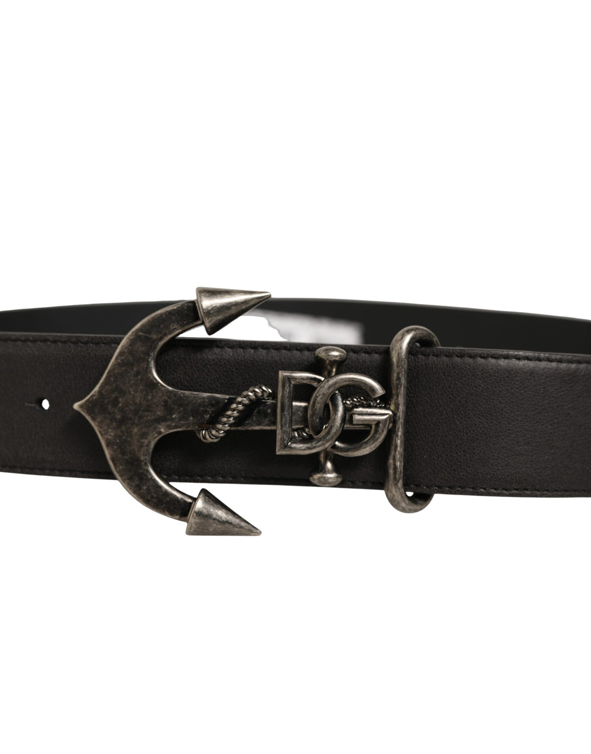 Dolce & Gabbana Black Leather Anchor Logo Metal Buckle Belt schwarz