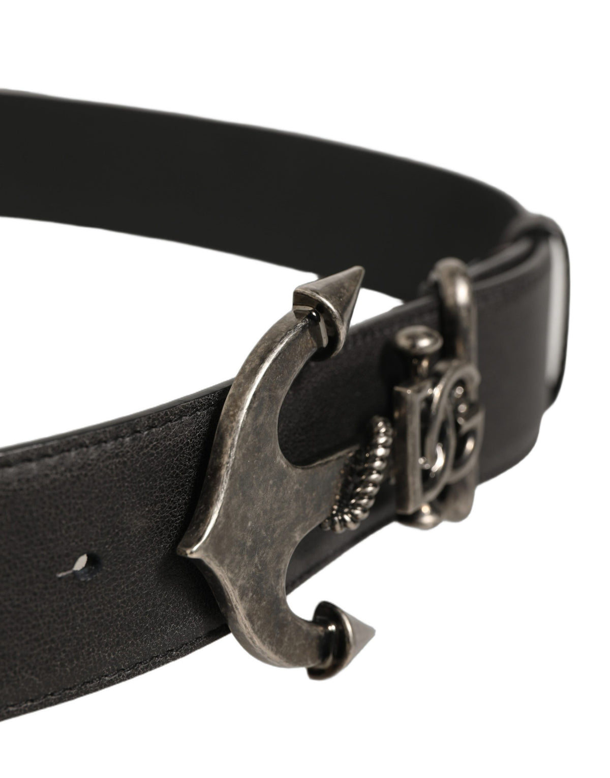 Dolce & Gabbana Black Leather Anchor Logo Metal Buckle Belt schwarz