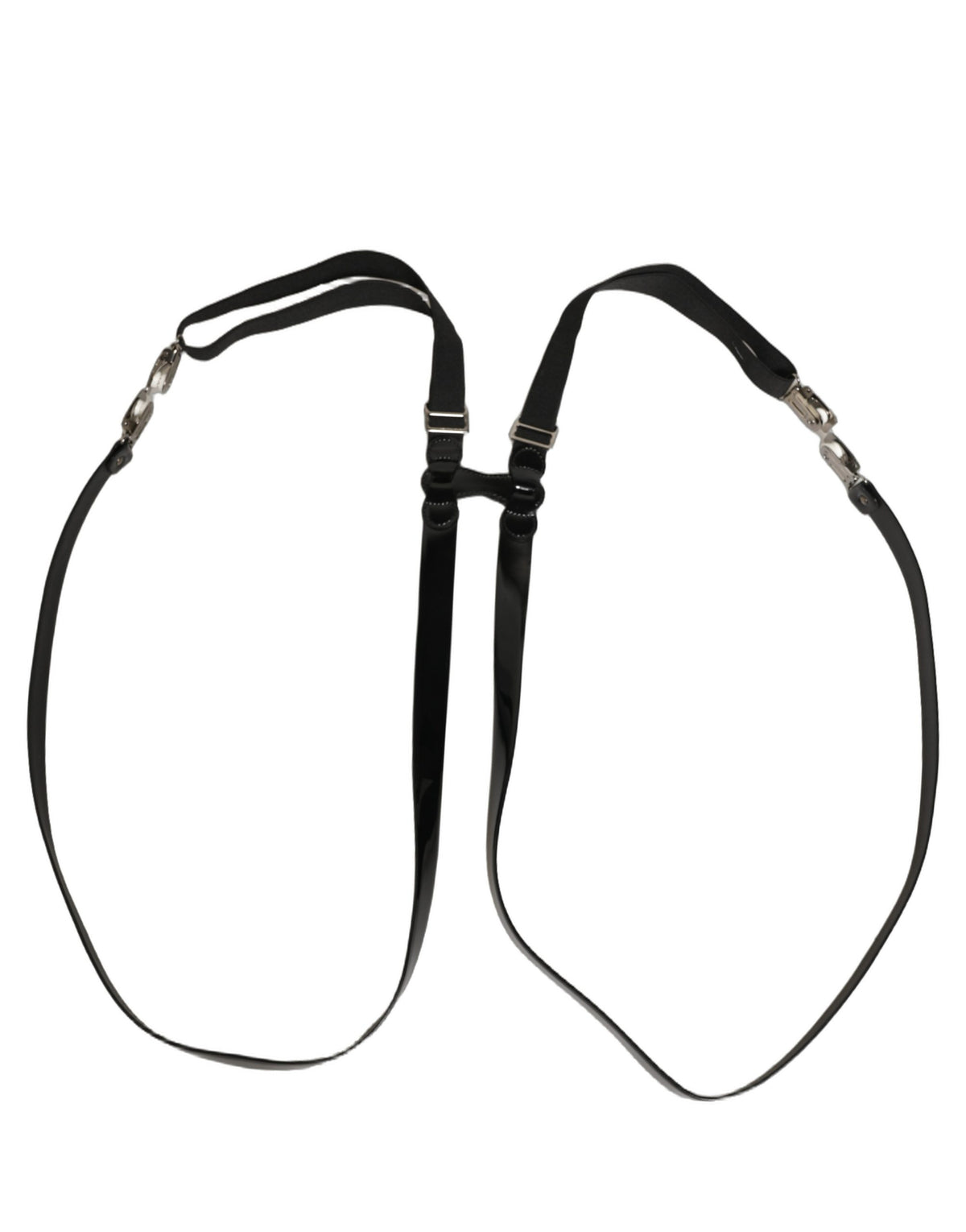 Dolce & Gabbana Black Adjustable Silver Metal Clips Suspenders schwarz