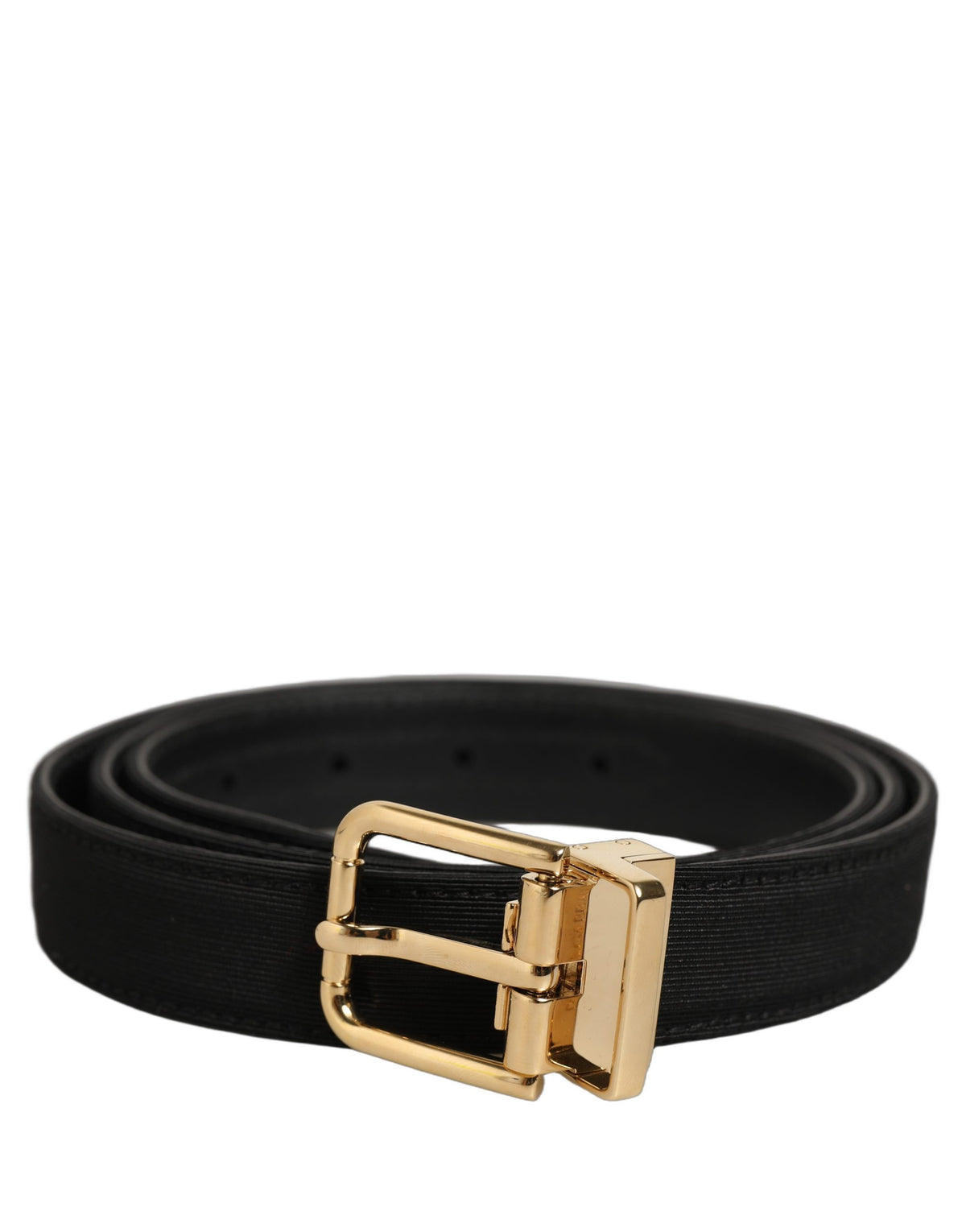 Dolce & Gabbana Black Canvas Leather Gold Metal Buckle Belt schwarz
