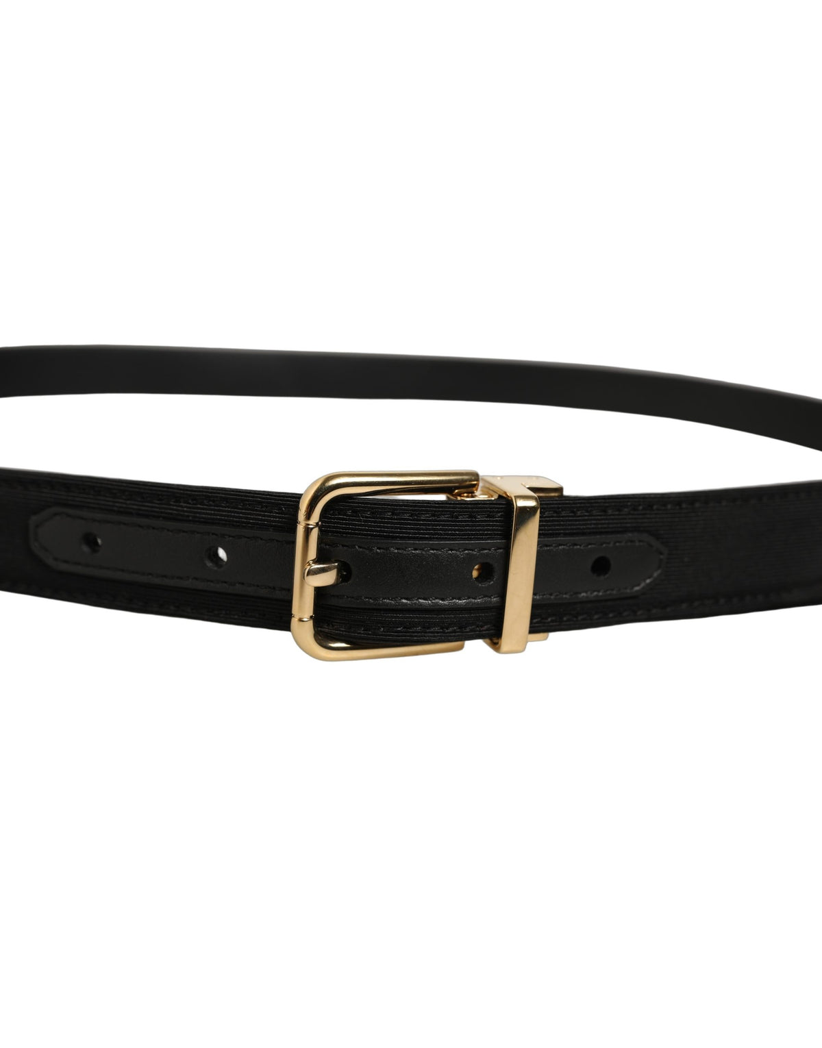 Dolce & Gabbana Black Canvas Leather Gold Metal Buckle Belt schwarz