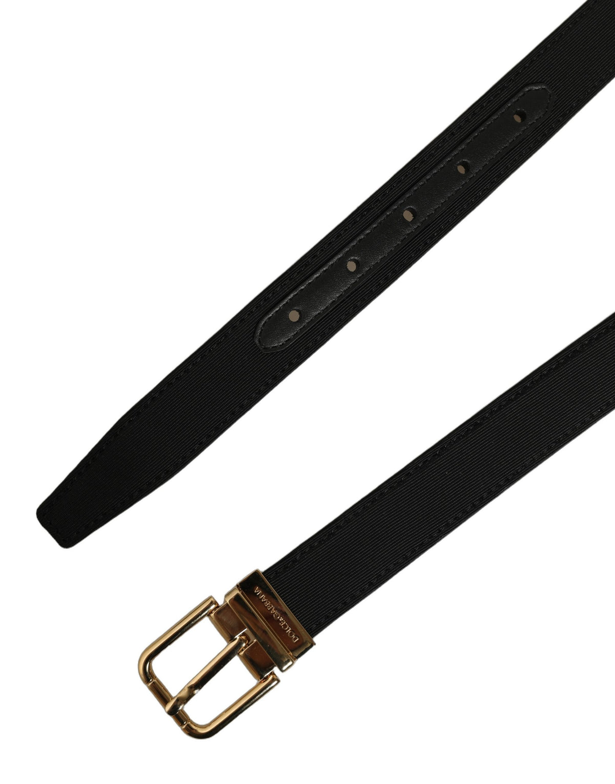 Dolce & Gabbana Black Canvas Leather Gold Metal Buckle Belt schwarz