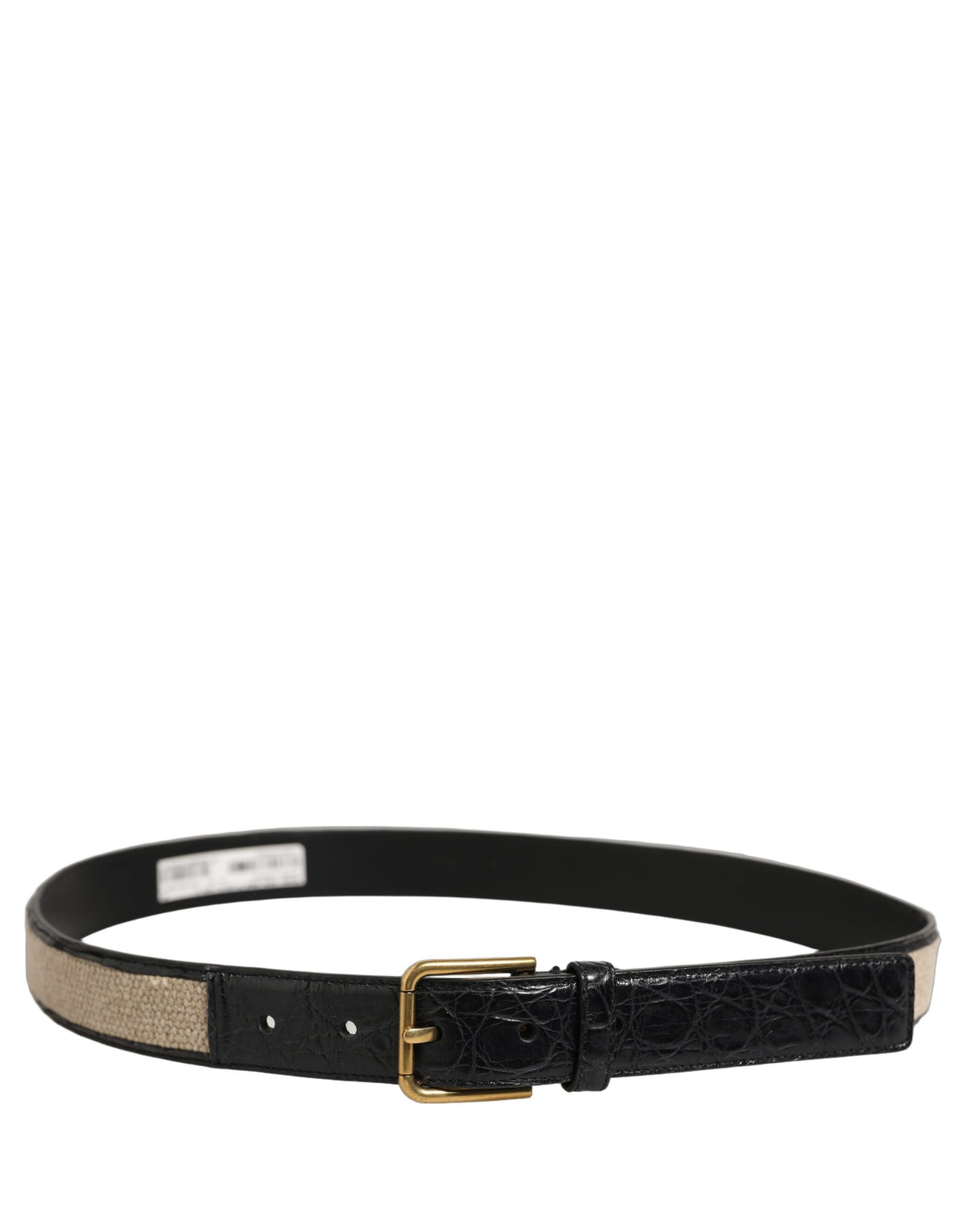 Dolce & Gabbana Beige Black Woven Leather Metal Buckle Belt schwarz