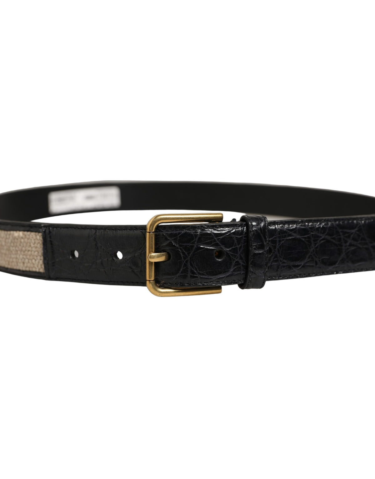 Dolce & Gabbana Beige Black Woven Leather Metal Buckle Belt schwarz