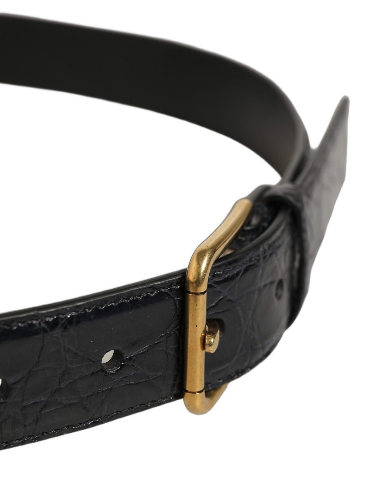 Dolce & Gabbana Beige Black Woven Leather Metal Buckle Belt schwarz