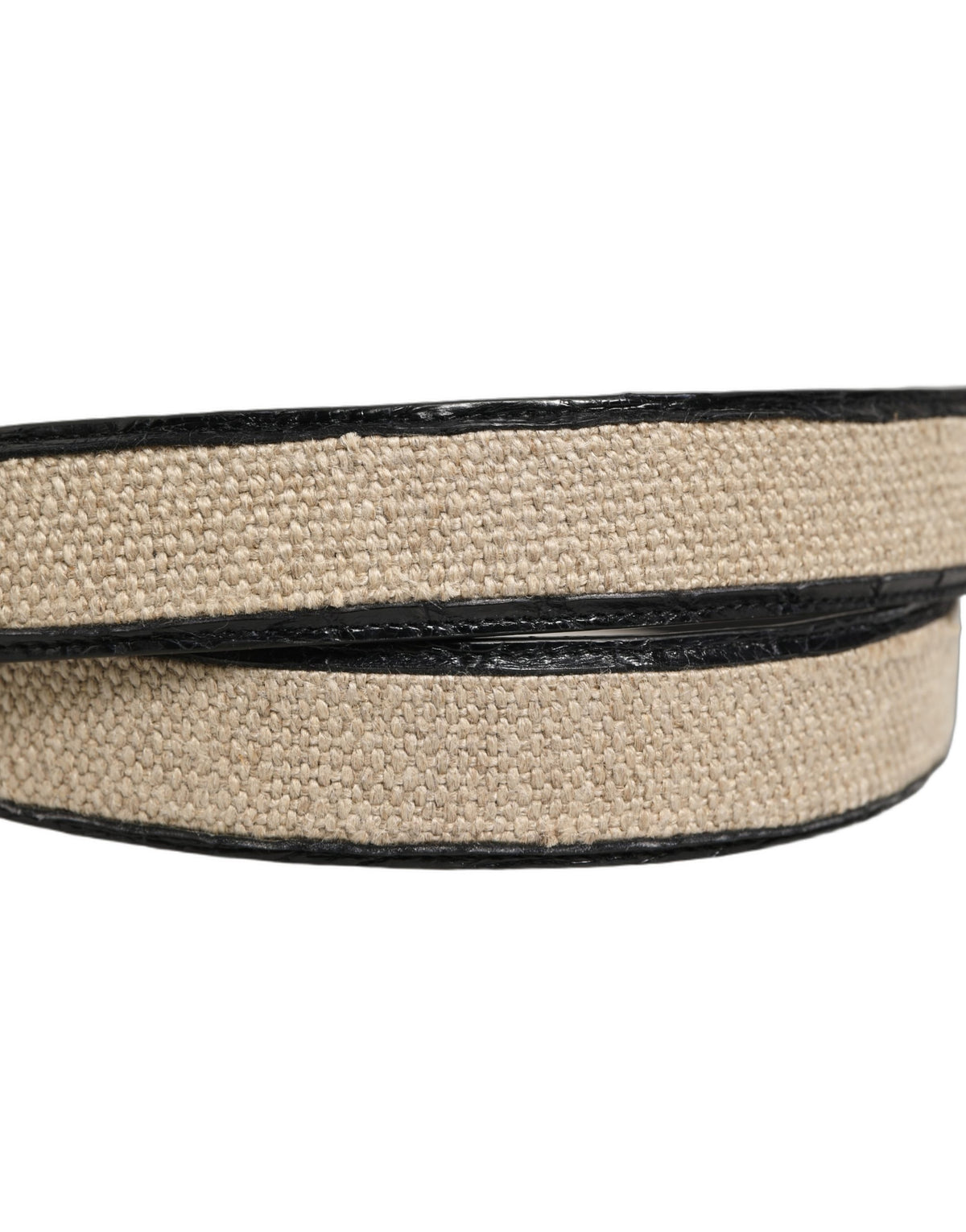 Dolce & Gabbana Beige Black Woven Leather Metal Buckle Belt schwarz