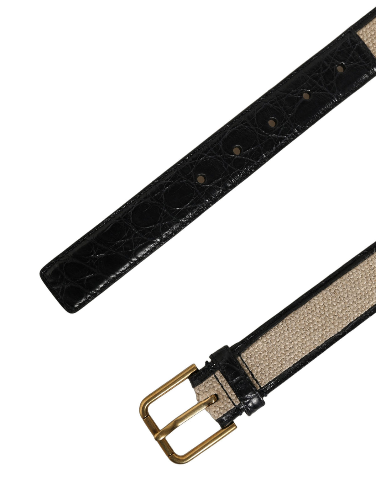 Dolce & Gabbana Beige Black Woven Leather Metal Buckle Belt schwarz