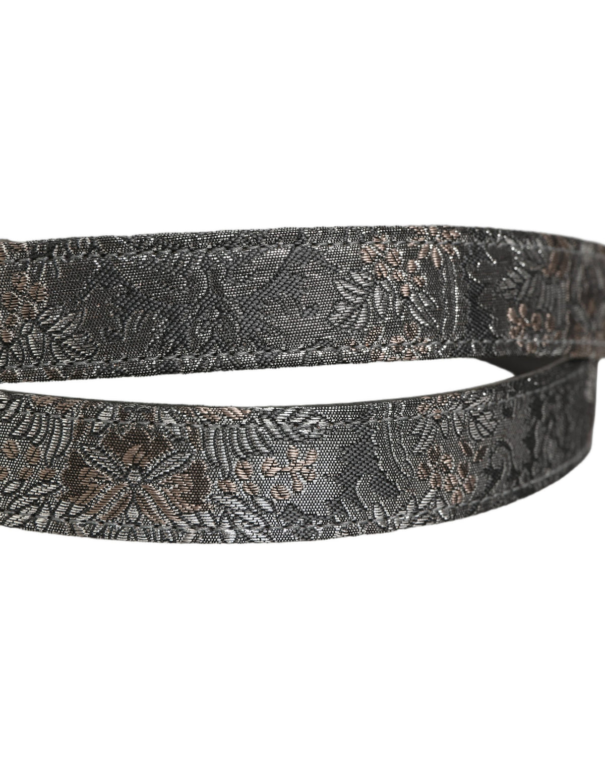 Dolce & Gabbana Silver Black Floral Jacquard Metal Buckle Belt schwarz