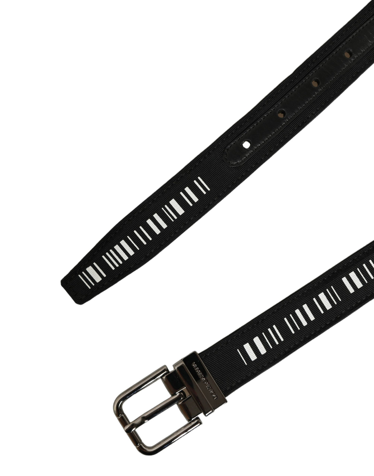 Dolce & Gabbana Black Leather Barcode Silver Buckle Belt schwarz