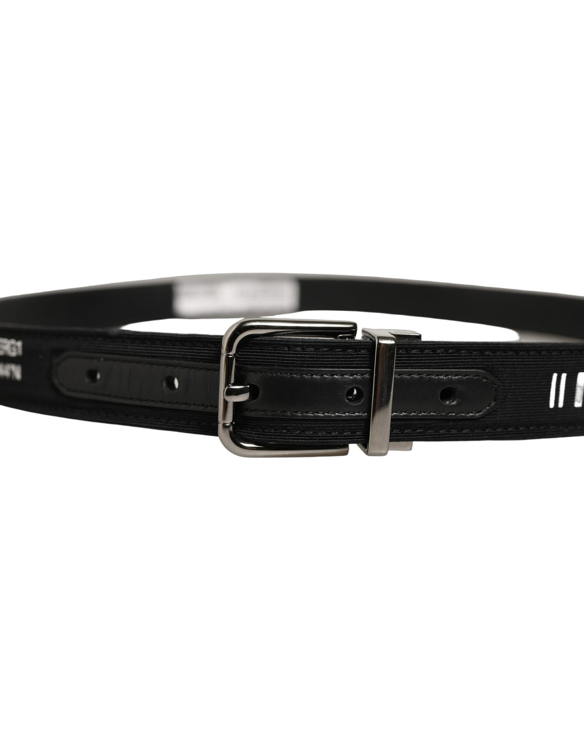 Dolce & Gabbana Black Leather Barcode Silver Buckle Belt schwarz