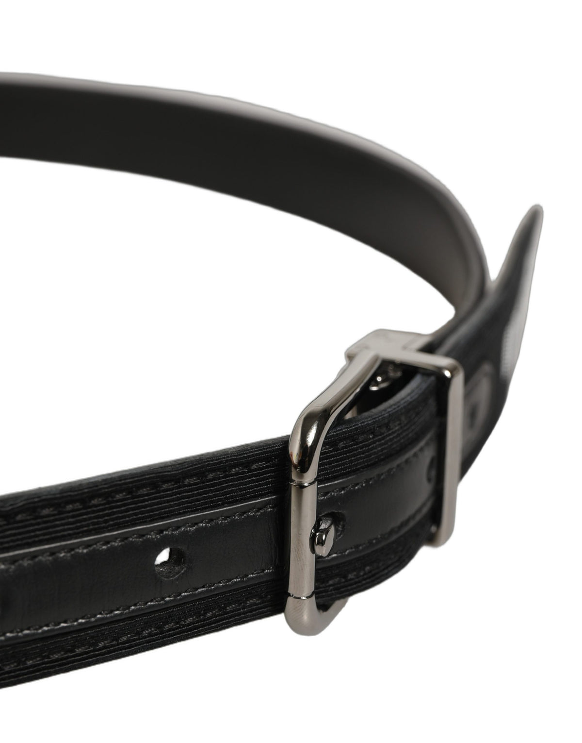 Dolce & Gabbana Black Leather Barcode Silver Buckle Belt schwarz