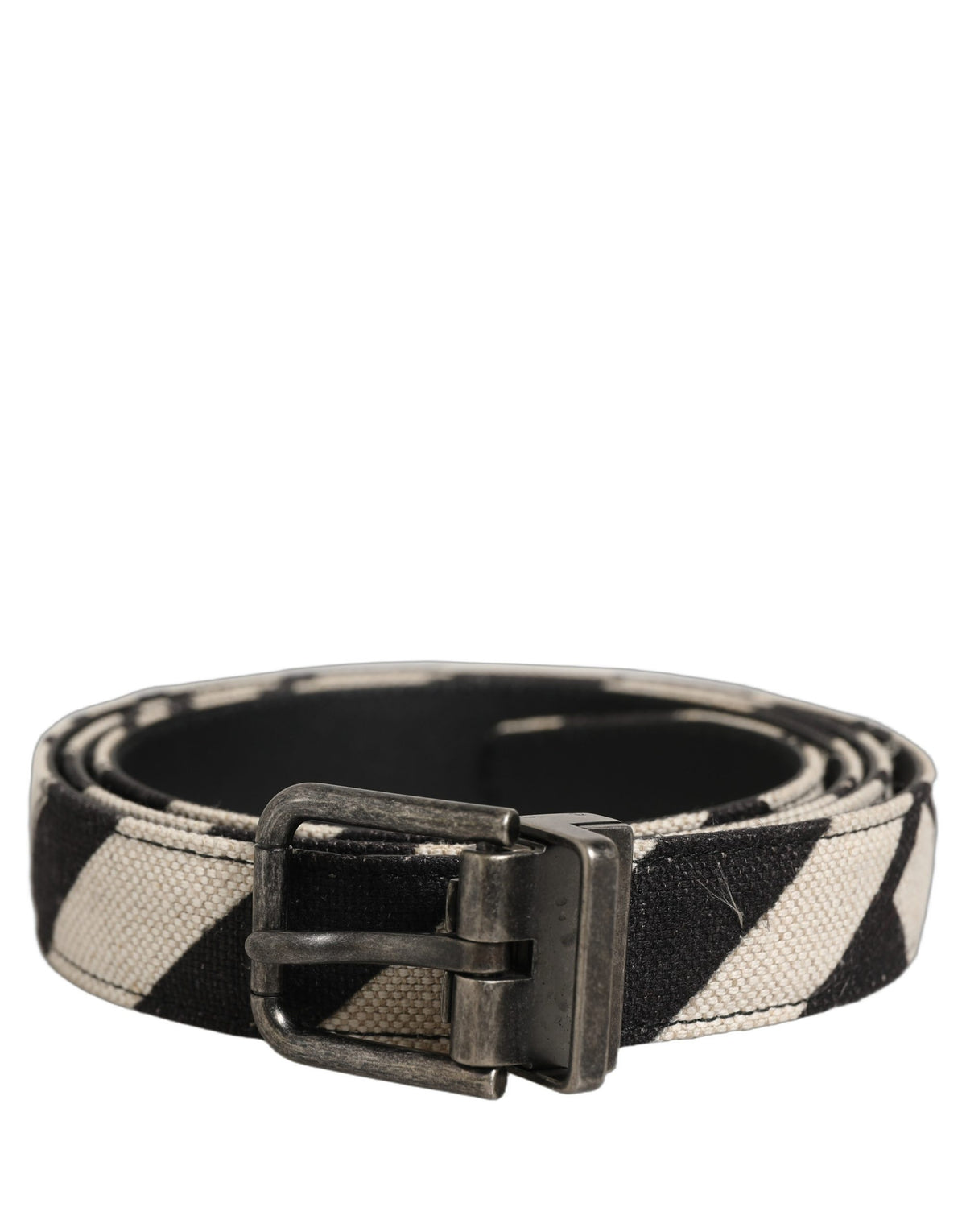 Dolce & Gabbana Black Ivory Silver Tone Metal Buckle Belt schwarz