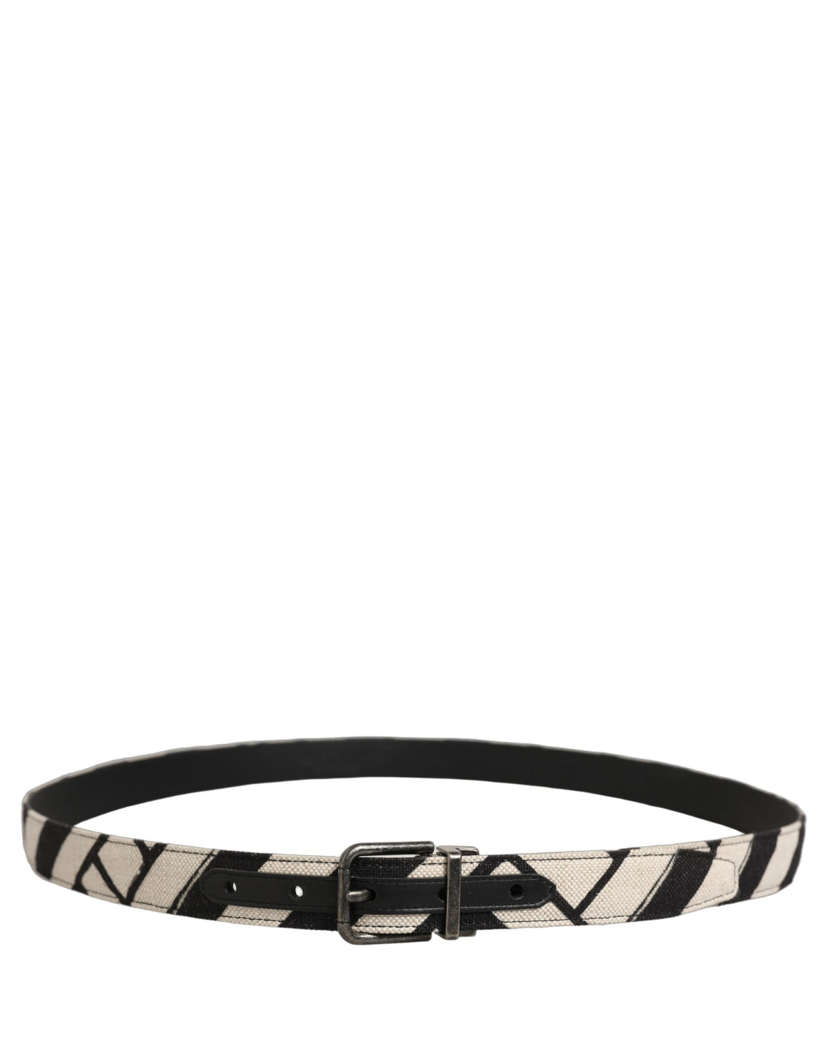 Dolce & Gabbana Black Ivory Silver Tone Metal Buckle Belt schwarz