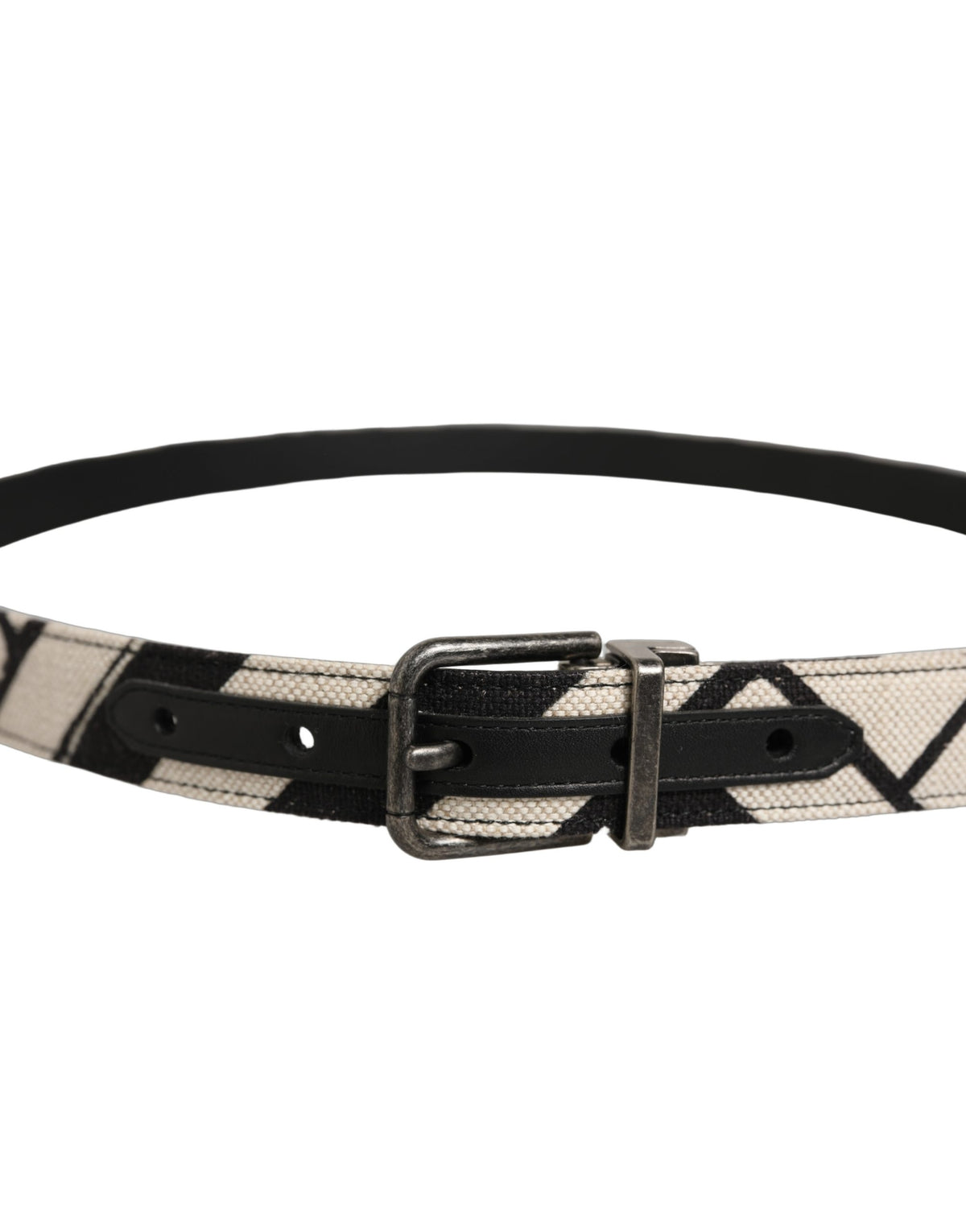 Dolce & Gabbana Black Ivory Silver Tone Metal Buckle Belt schwarz