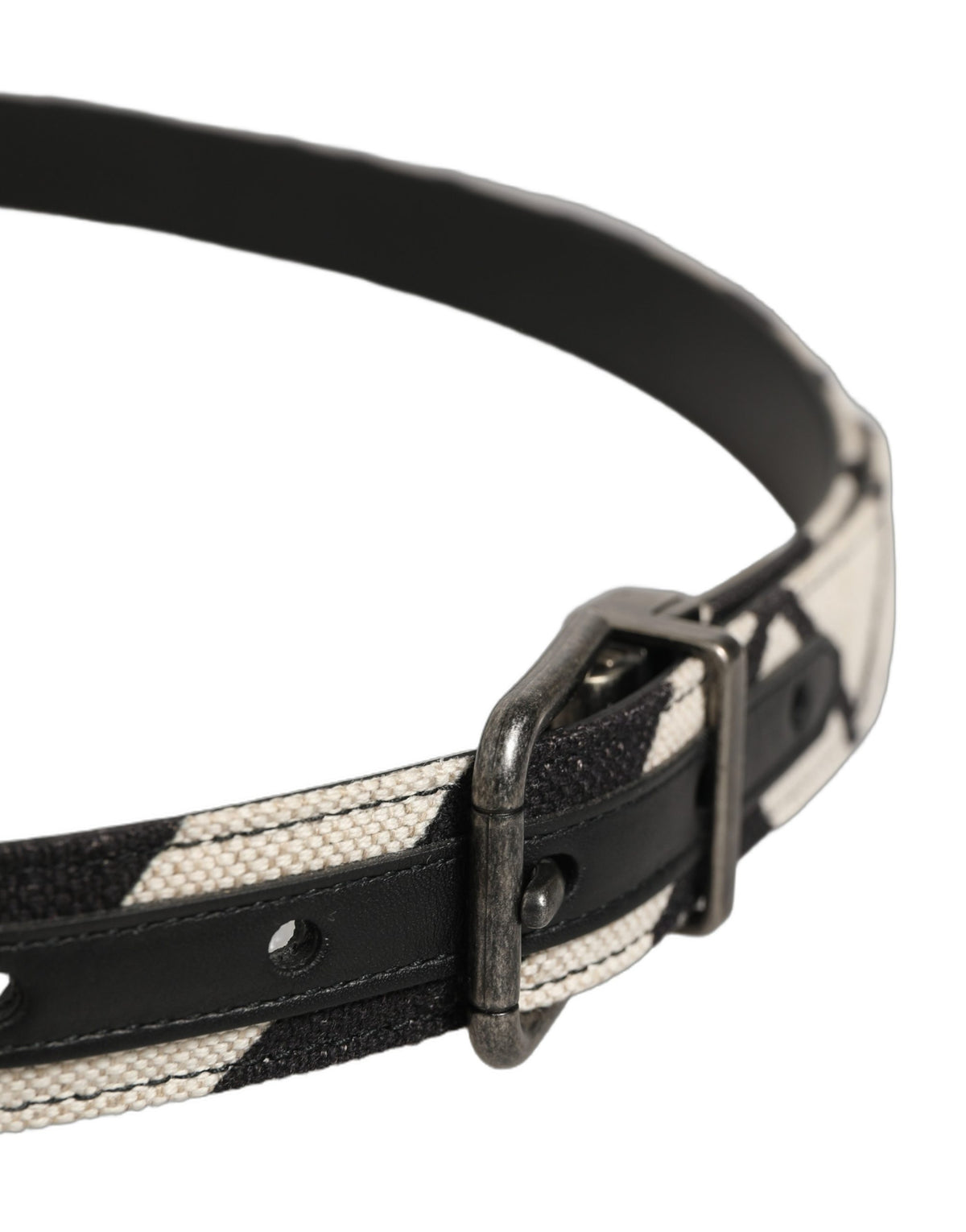 Dolce & Gabbana Black Ivory Silver Tone Metal Buckle Belt schwarz
