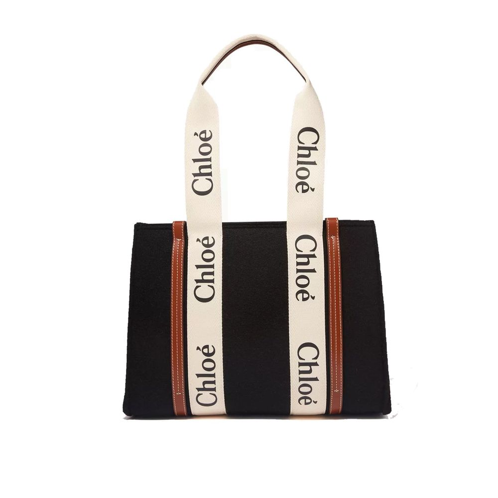 Chloé Black Wool Tote Bag schwarz