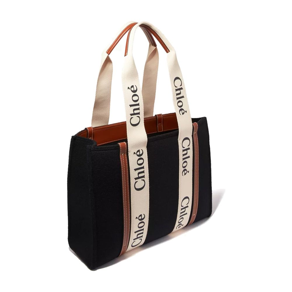 Chloé Black Wool Tote Bag schwarz