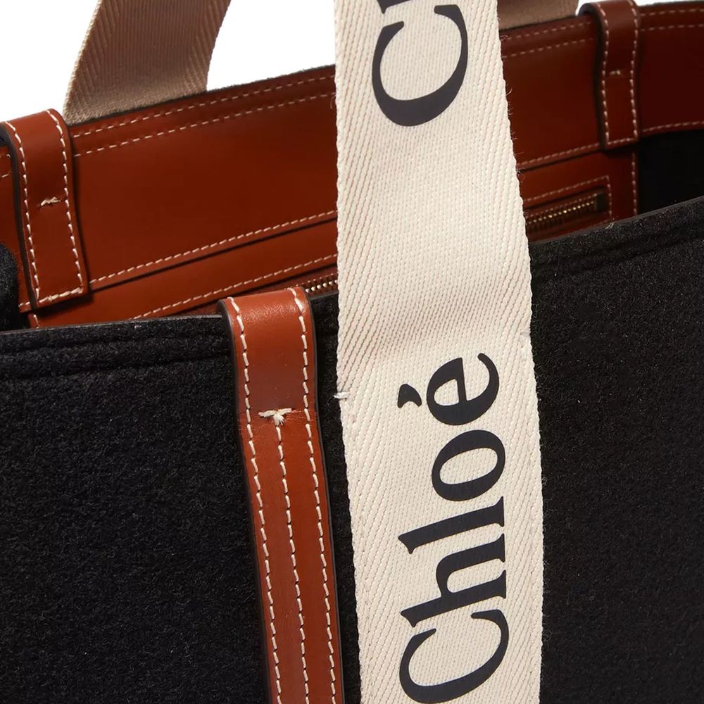 Chloé Black Wool Tote Bag schwarz