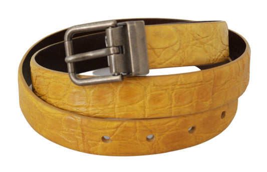 Dolce & Gabbana Yellow Exotic Skin Leather Grey Buckle Belt grau