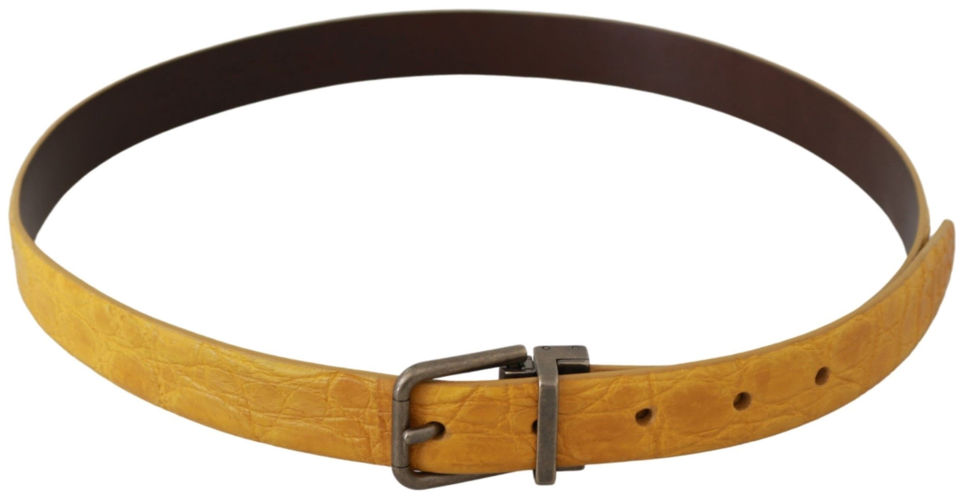 Dolce & Gabbana Yellow Exotic Skin Leather Grey Buckle Belt grau