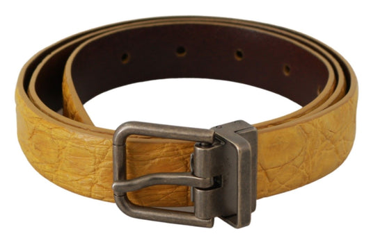 Dolce & Gabbana Yellow Exotic Skin Leather Grey Buckle Belt grau