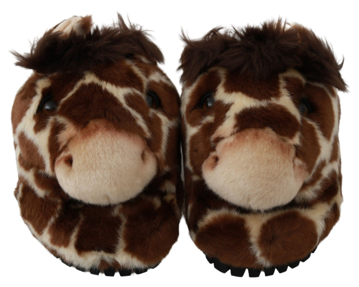 Dolce & Gabbana Brown Giraffe Slippers Flats Sandals Shoes braun