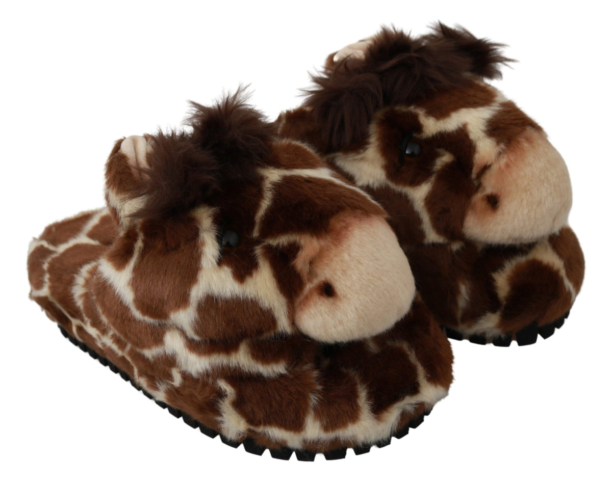 Dolce & Gabbana Brown Giraffe Slippers Flats Sandals Shoes braun