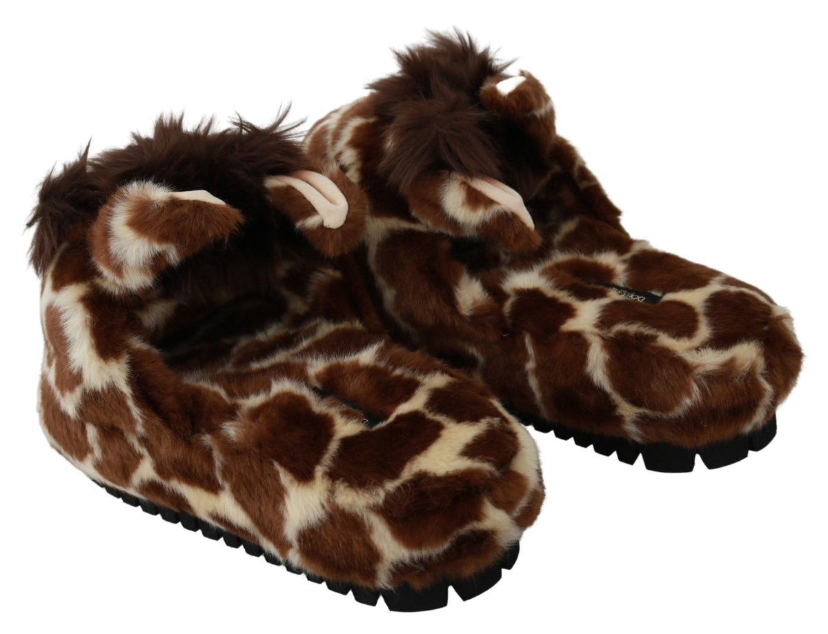 Dolce & Gabbana Brown Giraffe Slippers Flats Sandals Shoes braun