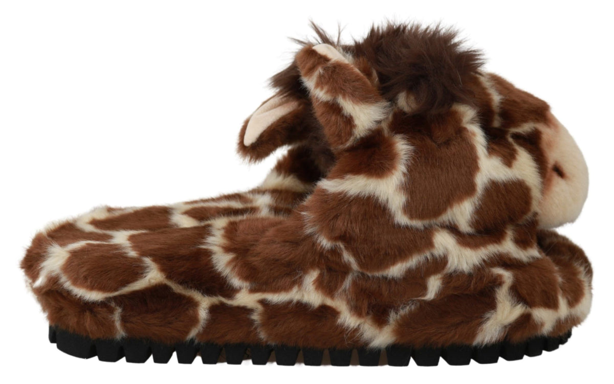 Dolce & Gabbana Brown Giraffe Slippers Flats Sandals Shoes braun
