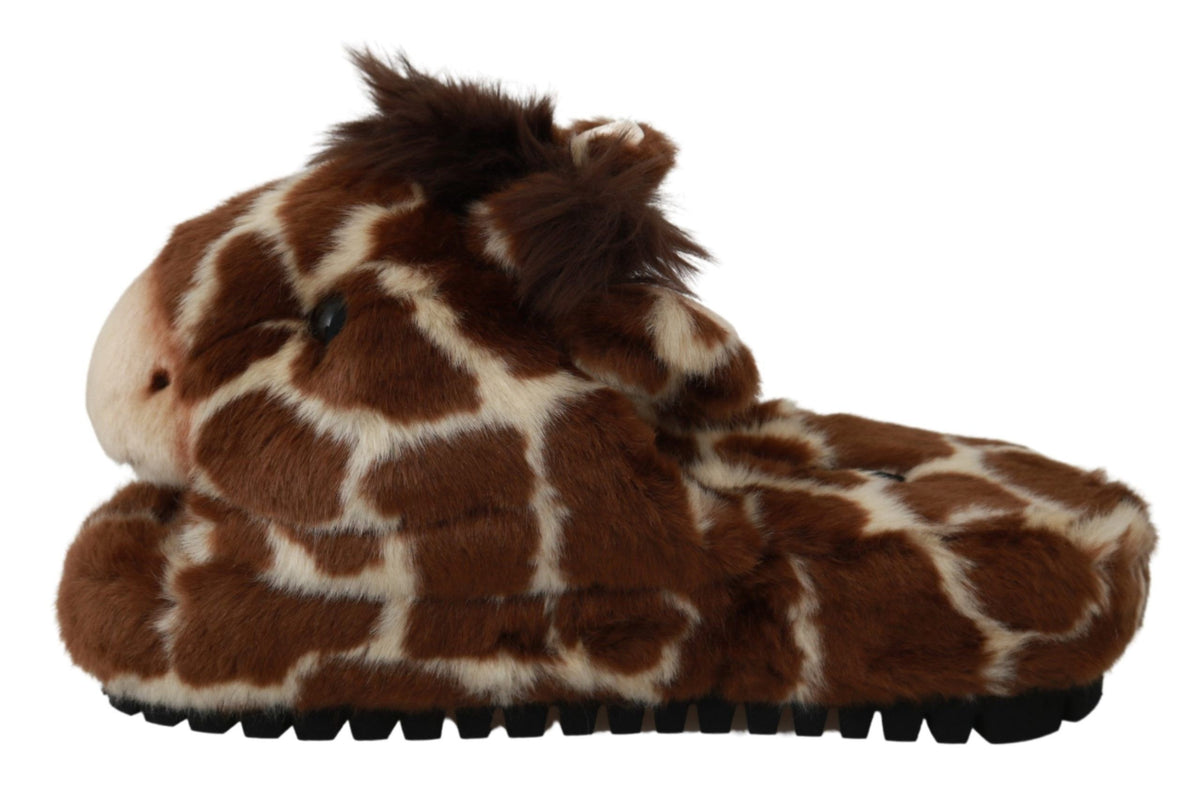 Dolce & Gabbana Brown Giraffe Slippers Flats Sandals Shoes braun