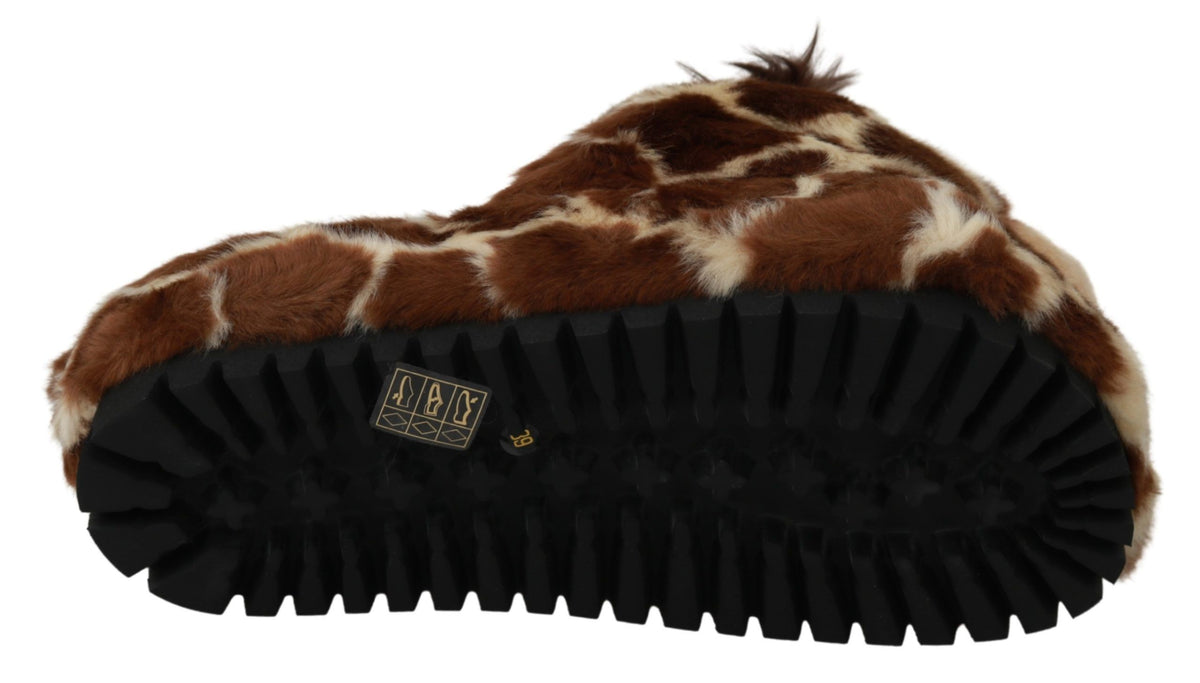 Dolce & Gabbana Brown Giraffe Slippers Flats Sandals Shoes braun