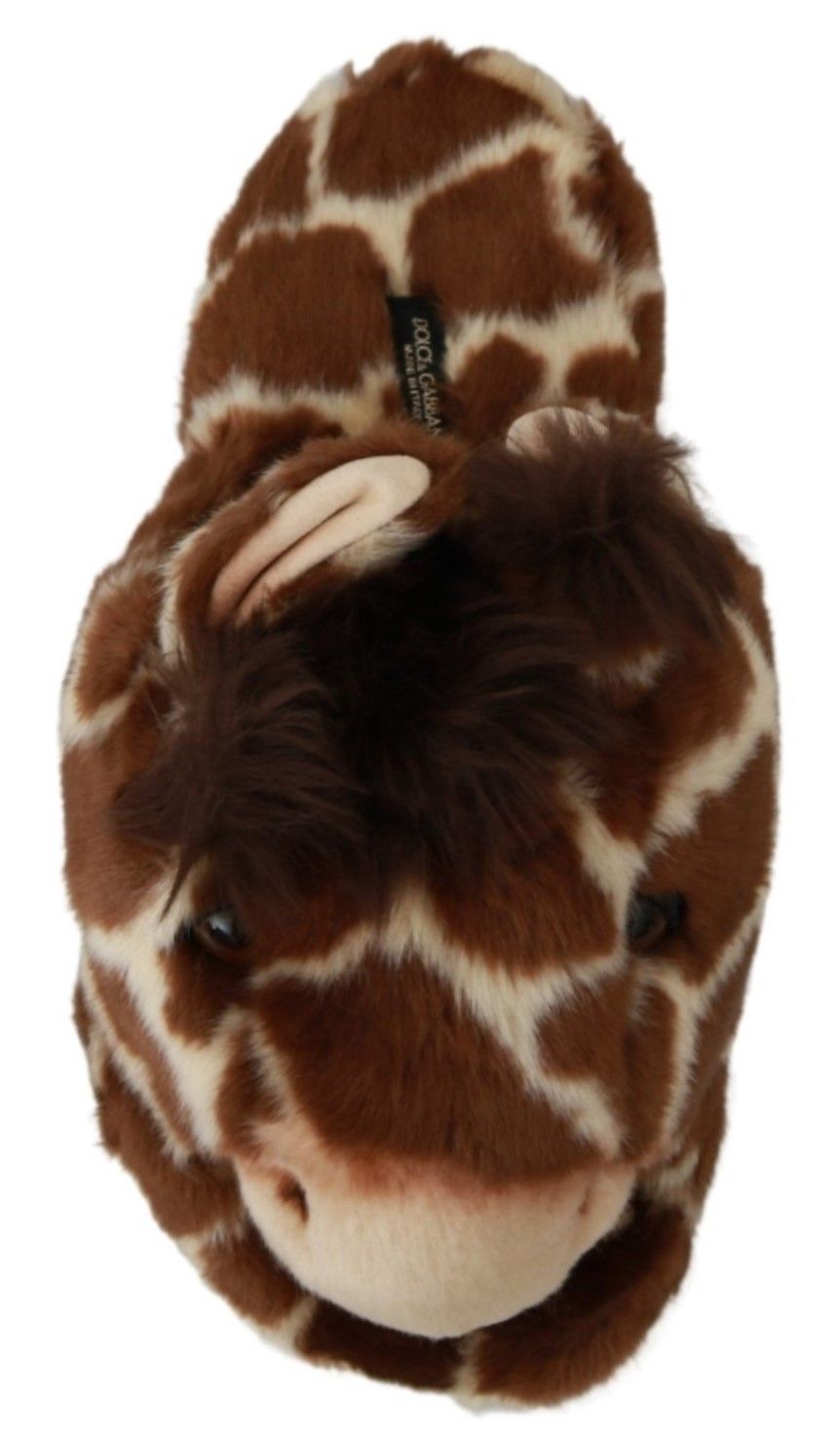 Dolce & Gabbana Brown Giraffe Slippers Flats Sandals Shoes braun