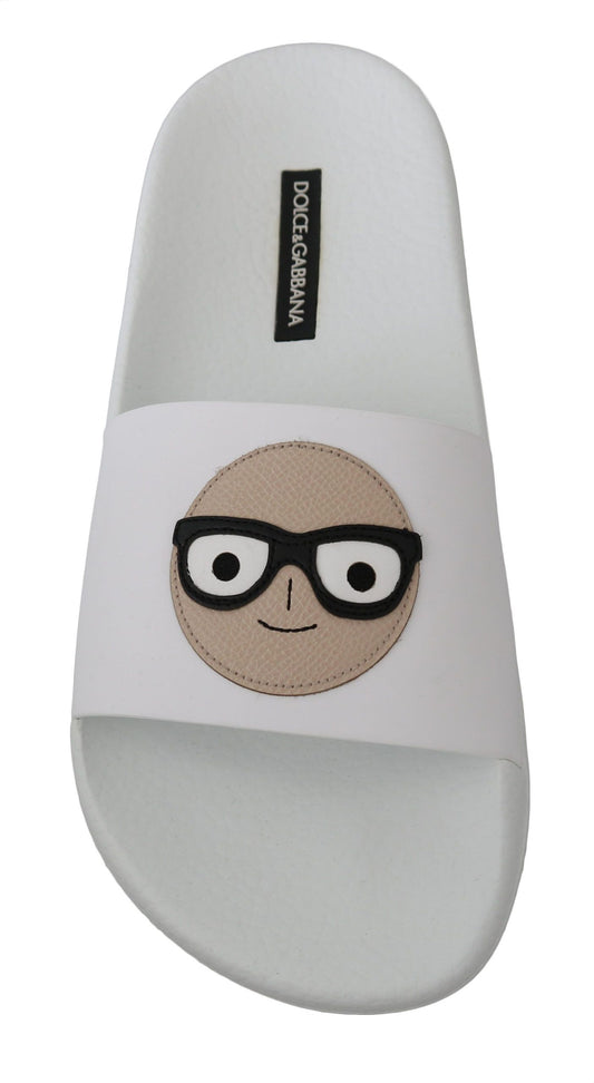 Dolce & Gabbana White Leather #dgfamily Slides Shoes Sandals Curated Luxury Accessories by Orvyn
