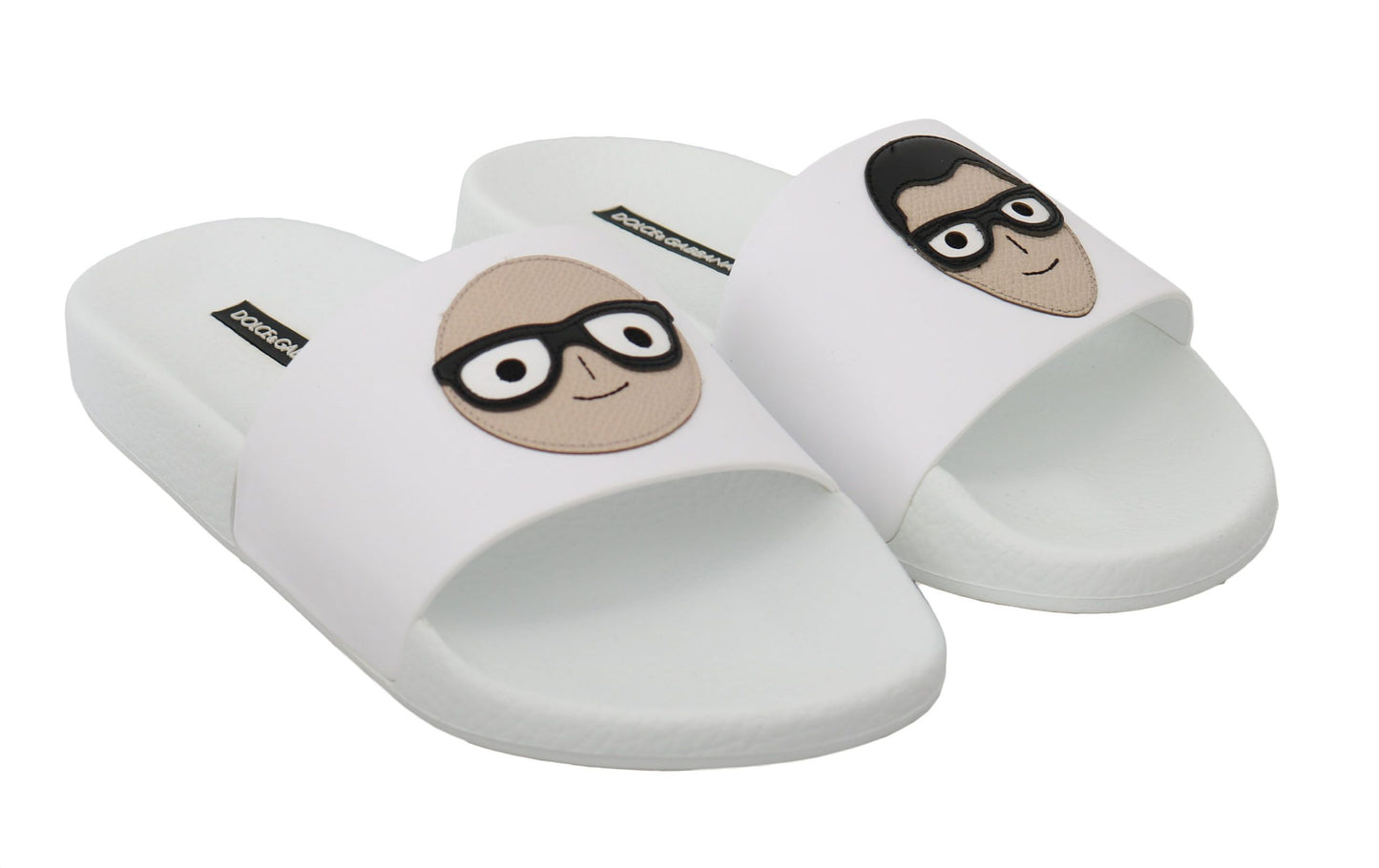 Dolce & Gabbana White Leather #dgfamily Slides Shoes Sandals Curated Luxury Accessories by Orvyn