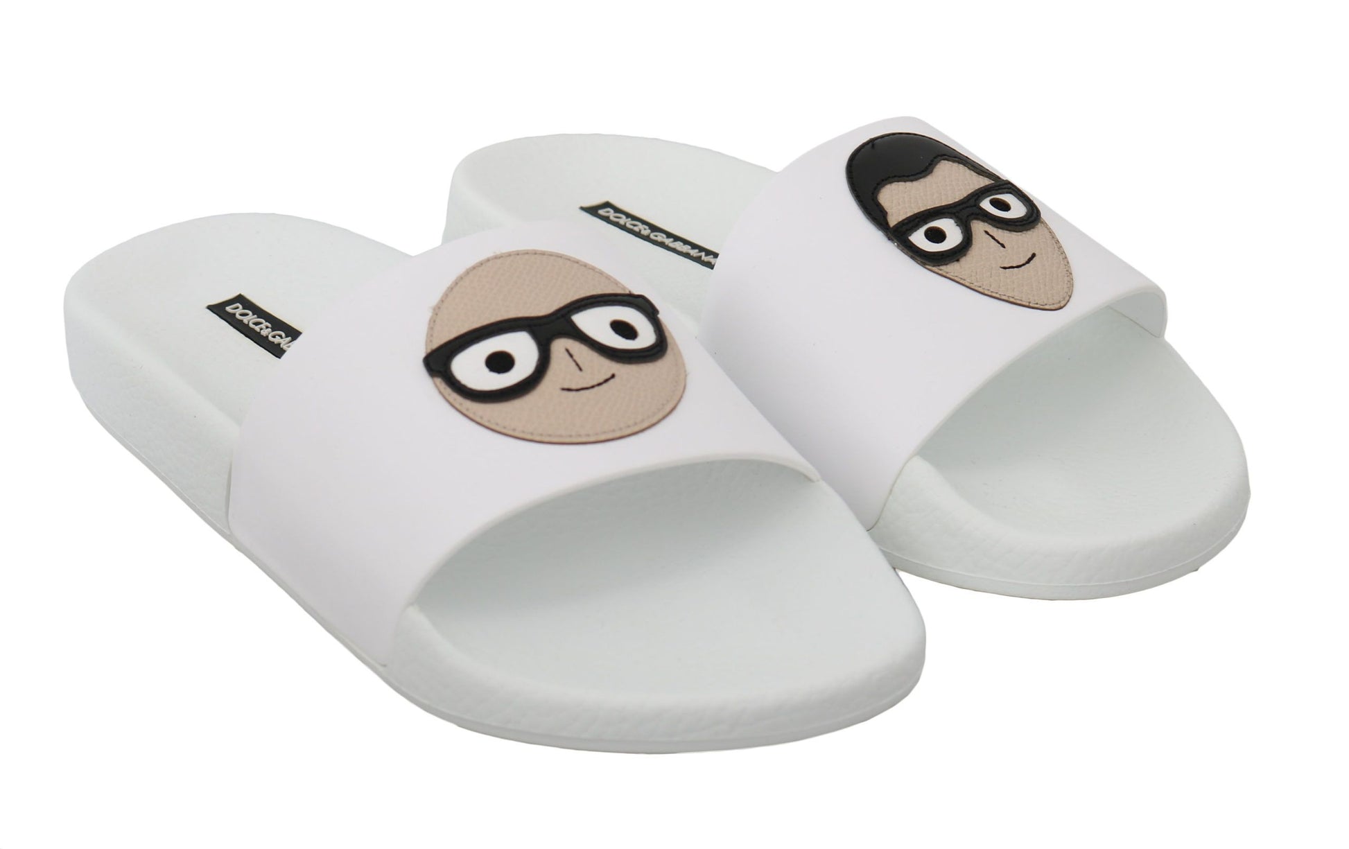 Dolce & Gabbana White Leather #dgfamily Slides Shoes Sandals Curated Luxury Accessories by Orvyn