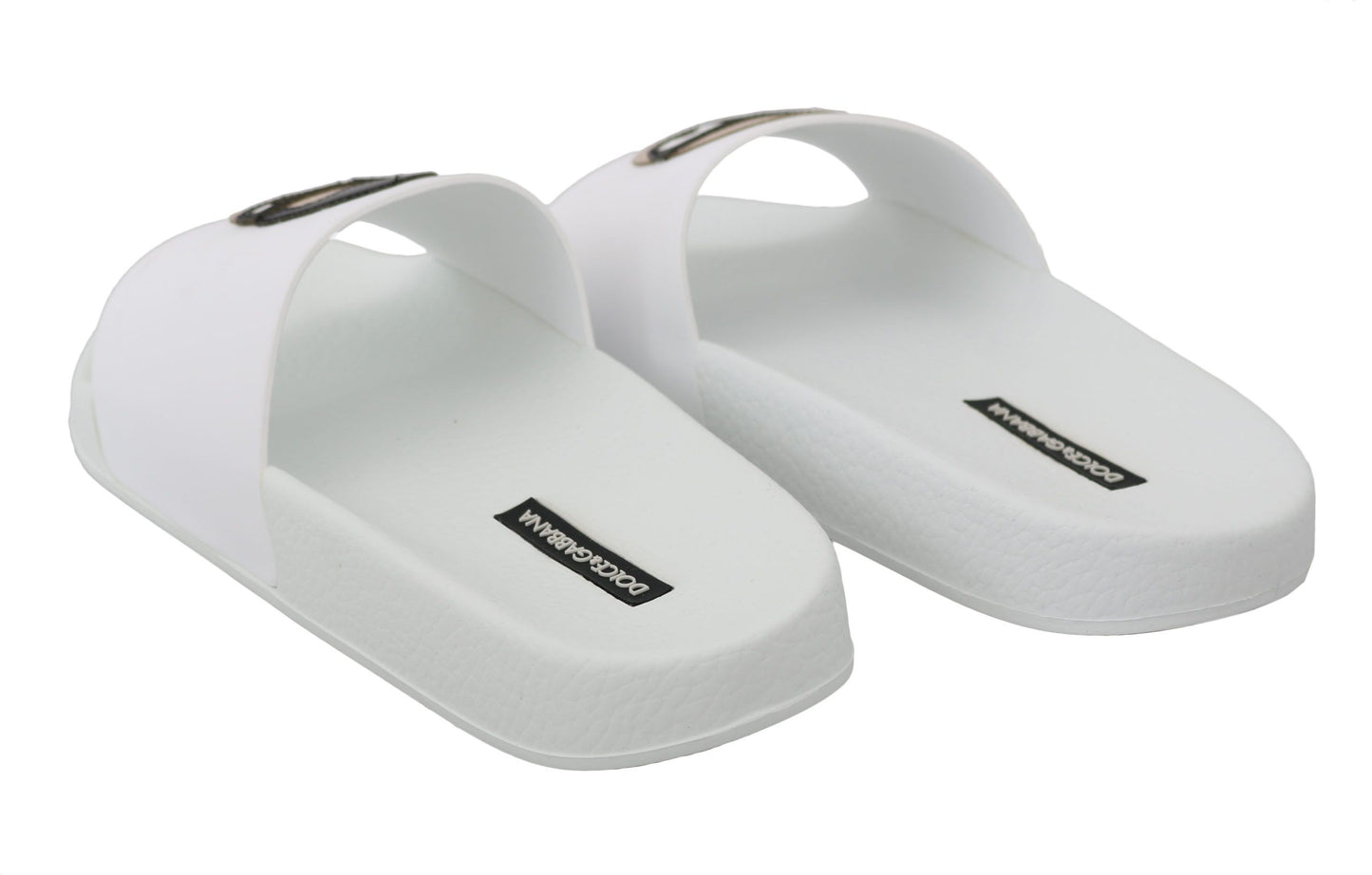 Dolce & Gabbana White Leather #dgfamily Slides Shoes Sandals Curated Luxury Accessories by Orvyn