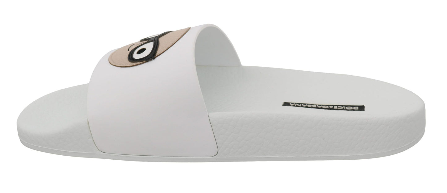 Dolce & Gabbana White Leather #dgfamily Slides Shoes Sandals Curated Luxury Accessories by Orvyn