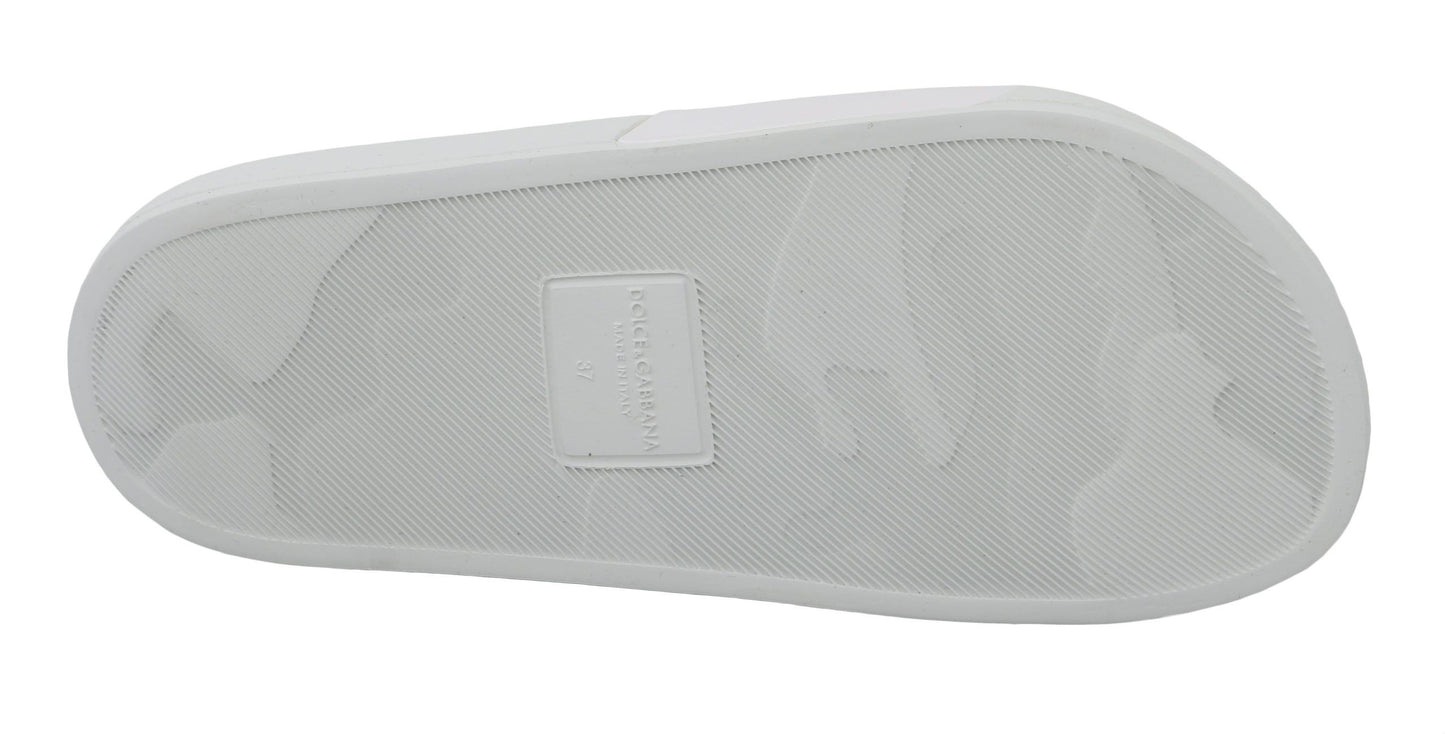 Dolce & Gabbana White Leather #dgfamily Slides Shoes Sandals Curated Luxury Accessories by Orvyn