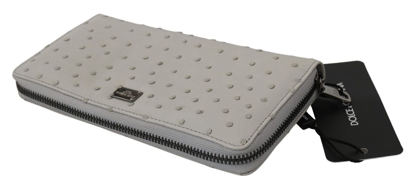 Dolce & Gabbana White Ostrich Leather Continental Mens Clutch Wallet Curated Luxury Accessories by Orvyn