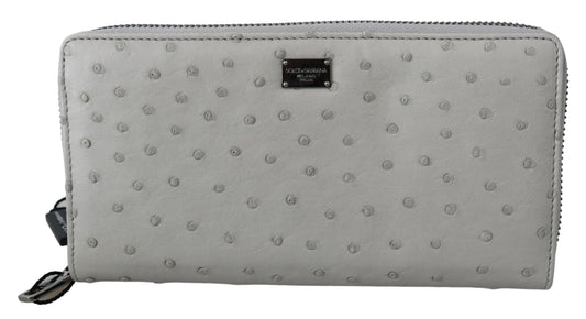 Dolce & Gabbana White Ostrich Leather Continental Mens Clutch Wallet Curated Luxury Accessories by Orvyn