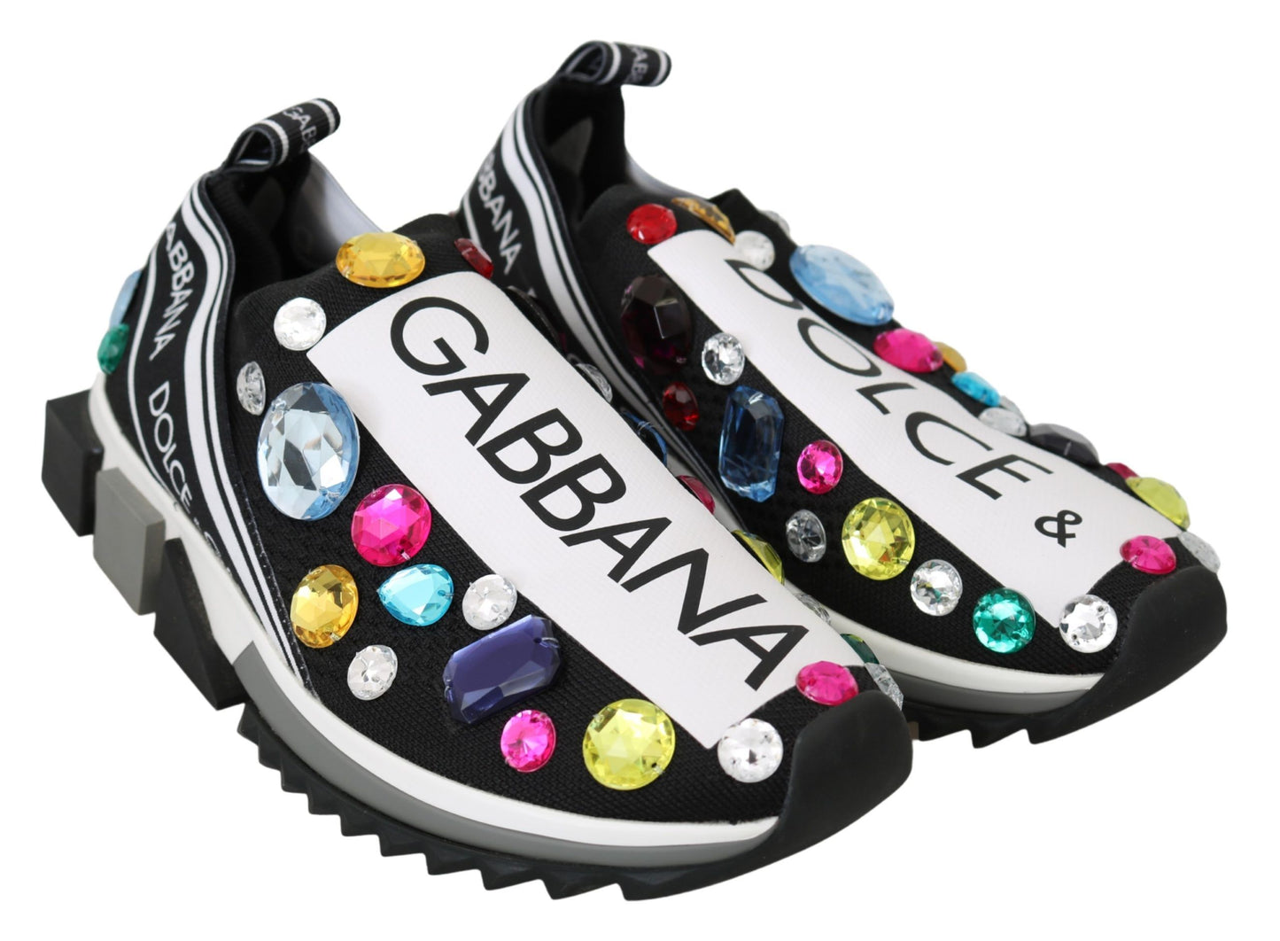 Dolce & Gabbana Black Multicolor Crystal Sneakers Shoes Curated Luxury Accessories by Orvyn