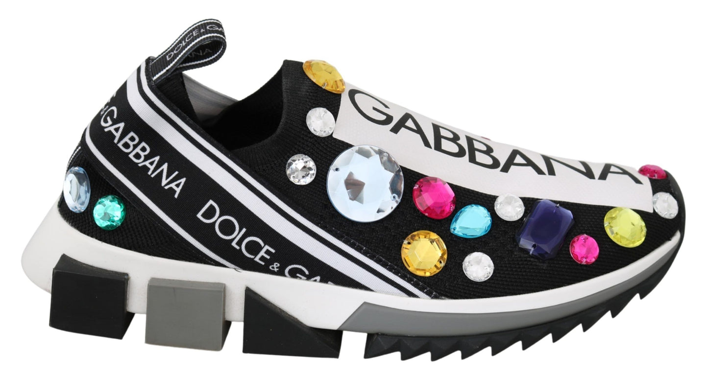 Dolce & Gabbana Black Multicolor Crystal Sneakers Shoes Curated Luxury Accessories by Orvyn