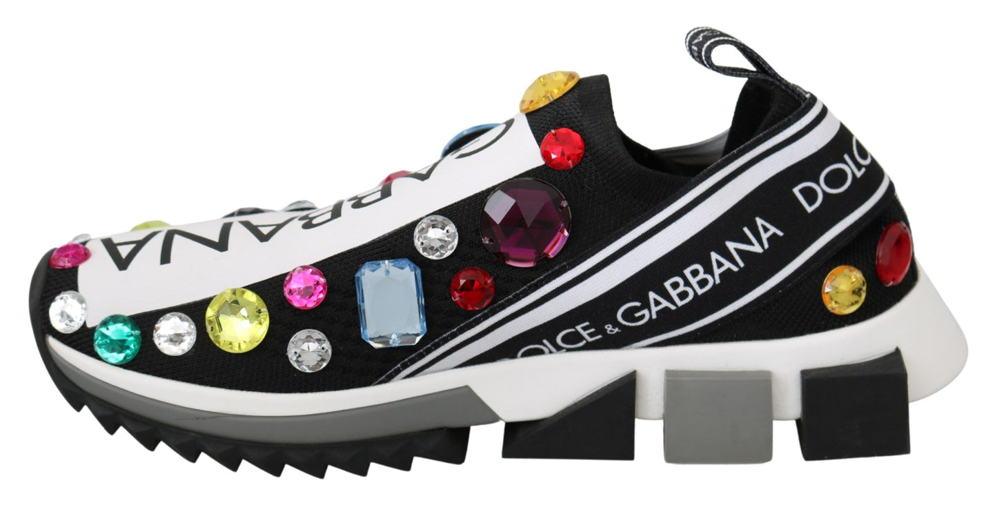 Dolce & Gabbana Black Multicolor Crystal Sneakers Shoes Curated Luxury Accessories by Orvyn