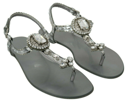 Dolce & Gabbana Silver Crystal Sandals Flip Flops Shoes Curated Luxury Accessories by Orvyn