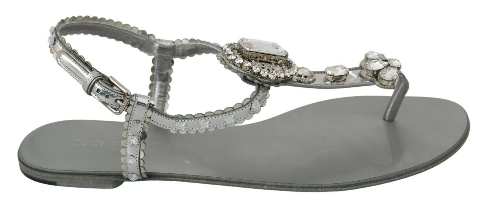 Dolce & Gabbana Silver Crystal Sandals Flip Flops Shoes Curated Luxury Accessories by Orvyn