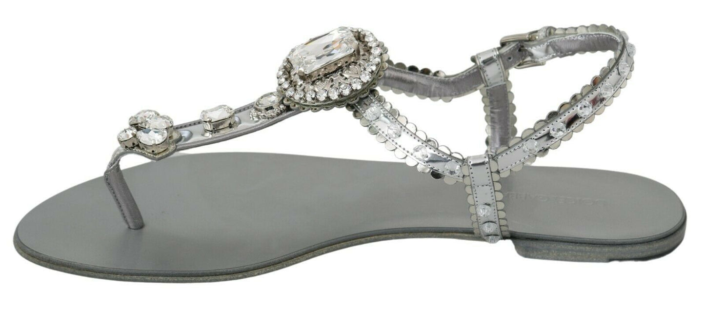 Dolce & Gabbana Silver Crystal Sandals Flip Flops Shoes Curated Luxury Accessories by Orvyn